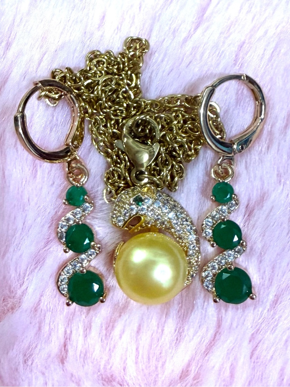 Natural South Sea Gold Cultured Pearl Necklace & 18K Gold Filled Earrings